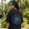 Circle of Adiyogi oversized tee – cosmos print on back, female model